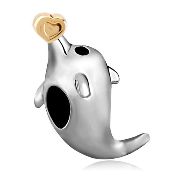 Pugster Dolphin Heart Nose Charm - Fits Pandora - Picture 1 of 1